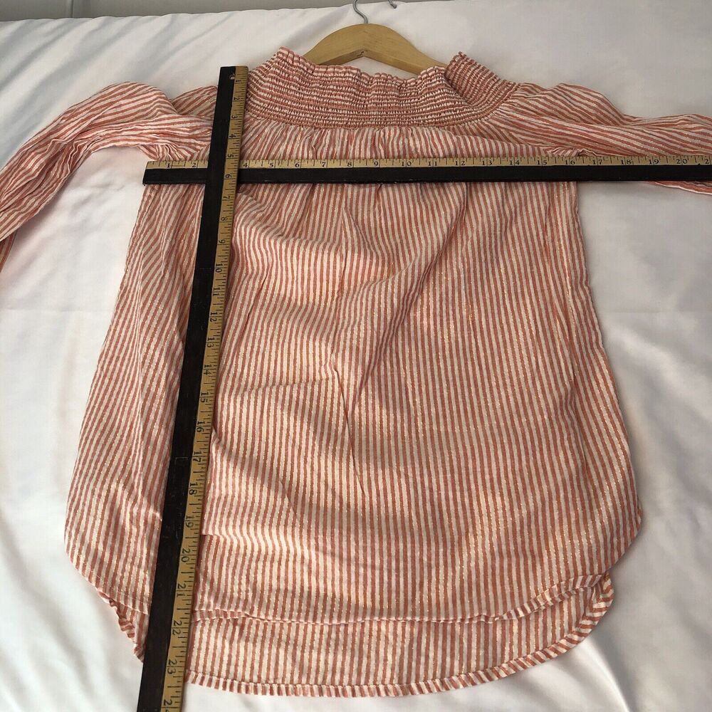 MICHAEL Kors Top XSMALL Cerise Pink White Candy Striped Off-Shoulder Designer - Picture 6 of 7